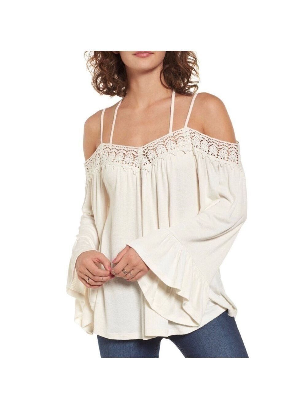 Sun & Shadow Crochet Trim Off the Shoulder Top